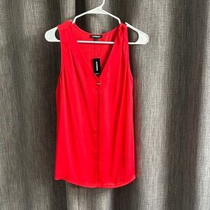 Express Vibrant Red V-Neck Sleeveless Blouse